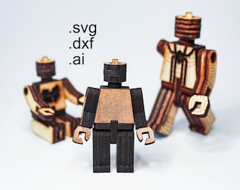 Wooden mini figure toy DIY laser cut, svg dxf ai file, instant download, 3mm plywood, movable members