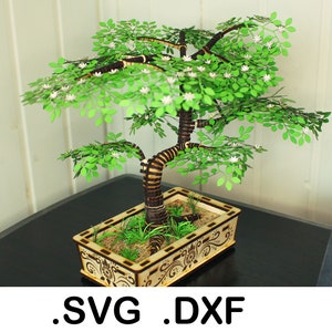 3D Bonsai Tree laser cut svg dxf files for DIY vector model for 3mm plywood with laser engraving decoration and plant pot
