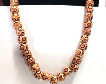 Painted African Wood Bead Necklace: Boho Chic Jewelry