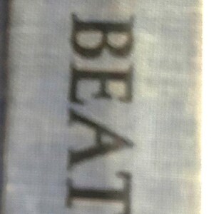 May include: A book spine with the title "LIVING TO BEAT THE HELL!" in dark letters on a light blue background. The spine has a decorative border at the bottom.