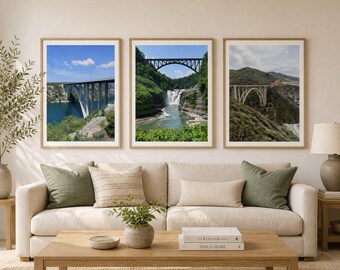 Set di 3 stampe da parete "Attraversamenti / Ponti", fotografie di paesaggi di viaggio, decorazioni architettoniche e naturalistiche.