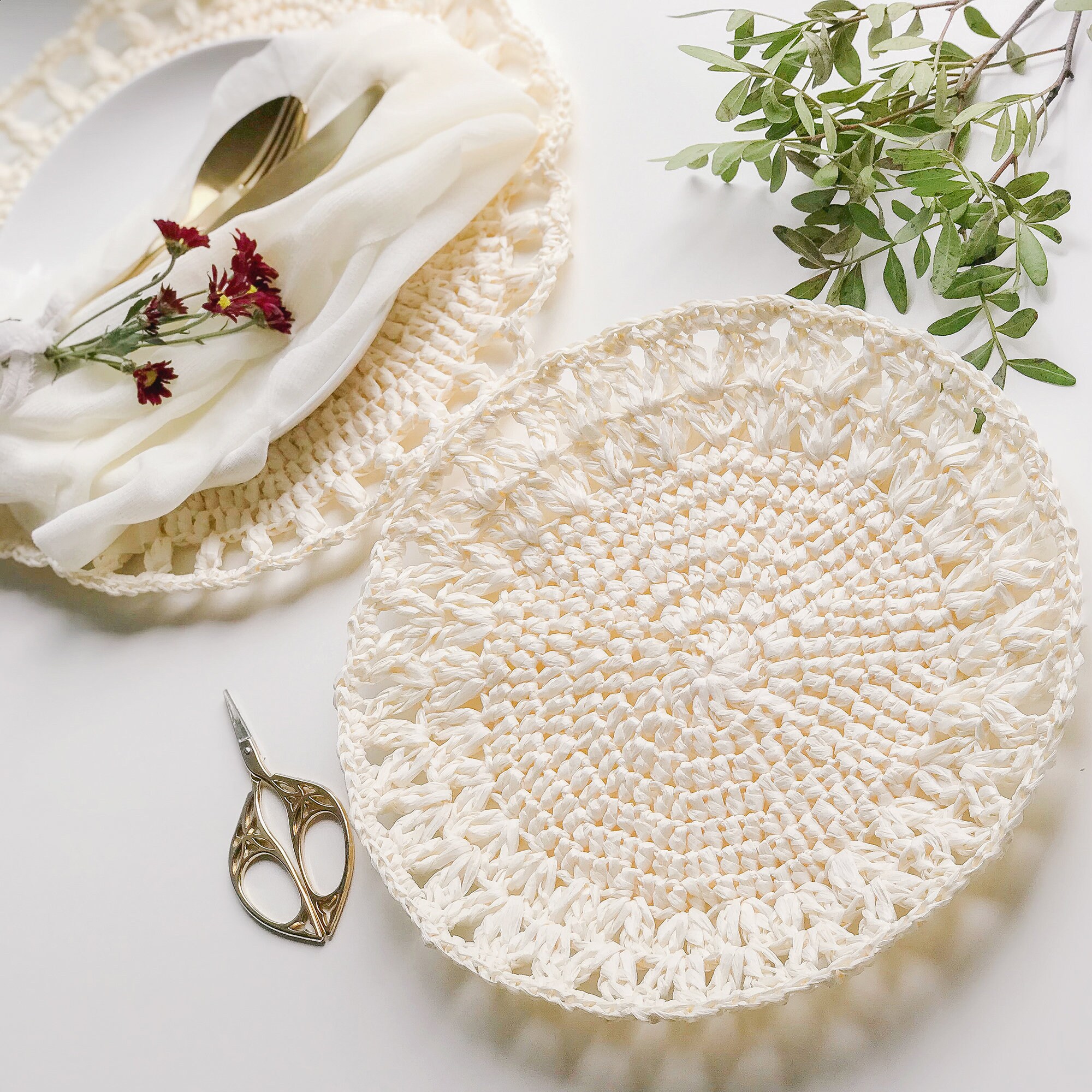 Crochet Pattern Raffia Coasters 29 Cm With 2 Border Options Etsy