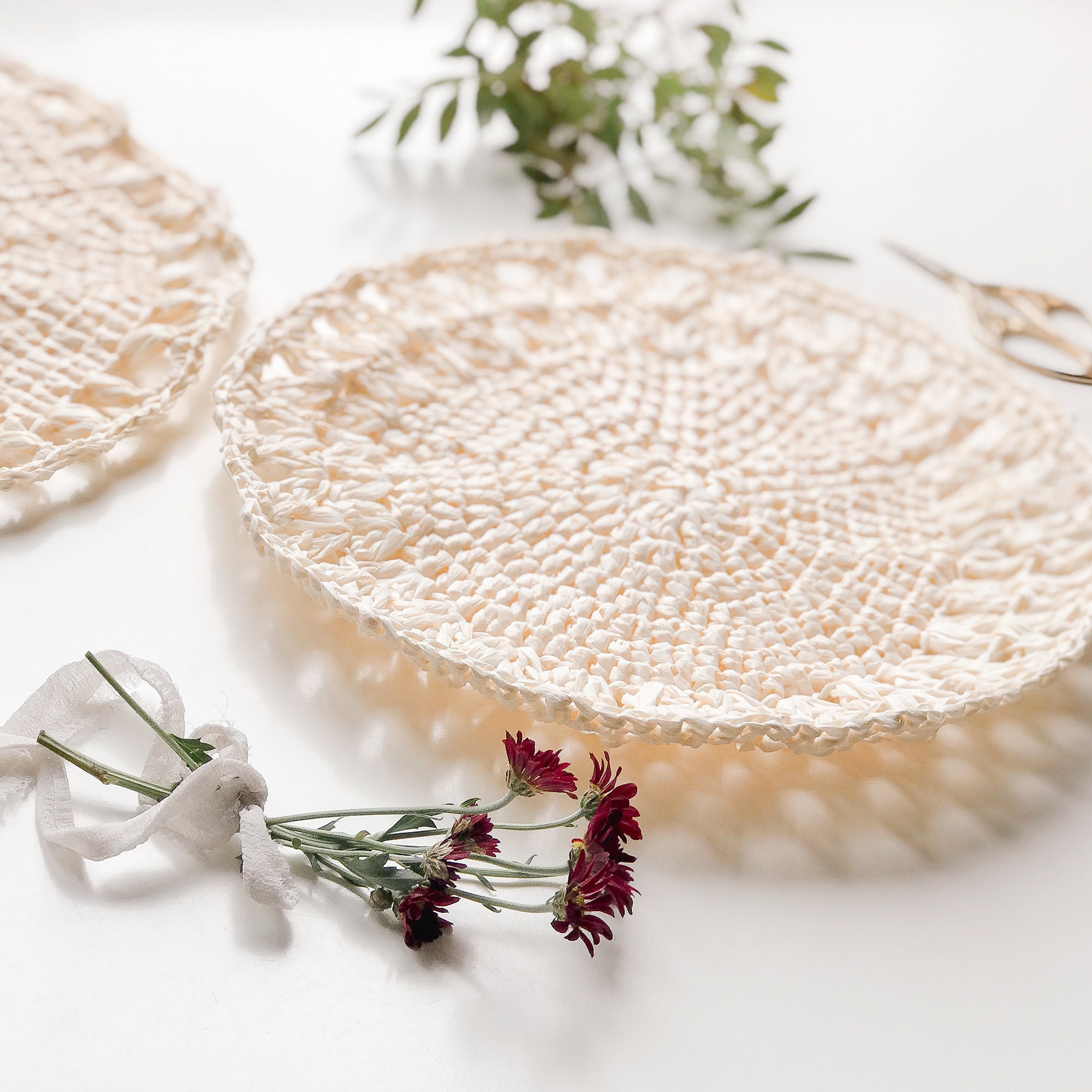 Crochet Pattern Raffia Coasters 29 Cm With 2 Border Options Etsy