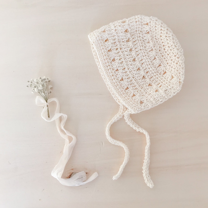 Savannah Baby Bonnet crochet pattern listing photo by SofieWhiteDesigns