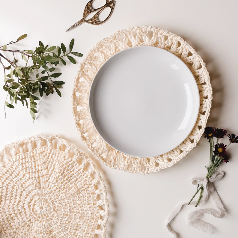 Crochet Pattern Raffia Coasters 29 Cm With 2 Border Options Etsy