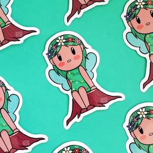 Flower Fairy Sticker, Cute Pixie Sticker, Fairy Ephemera, Cottagecore Sticker, Fairycore Decal, Fantasy Sticker, Fairytale Christmas Gift