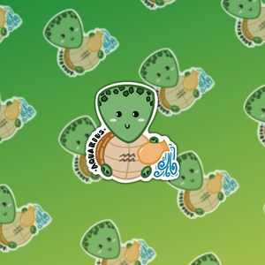 Aquarius Turtle Vinyl Sticker, Aquarius Zodiac Sign, Birthday, Animal Zodiac, Astrological, Kawaii, Waterproof Laptop and Planner Sticker
