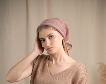 Rose headscarf, knit linen scarf, linen summer shawl, natural linen accessories, knit linen summer scarf, linen woman scarf, pink clay scarf