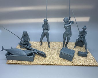 1/24 Scale Sexy Fishing Girls Resin Figures Unpainted Kit