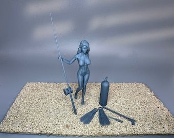 1/24 Scale Sexy Scuba/Fishing Girl Resin Figures Unpainted Kit