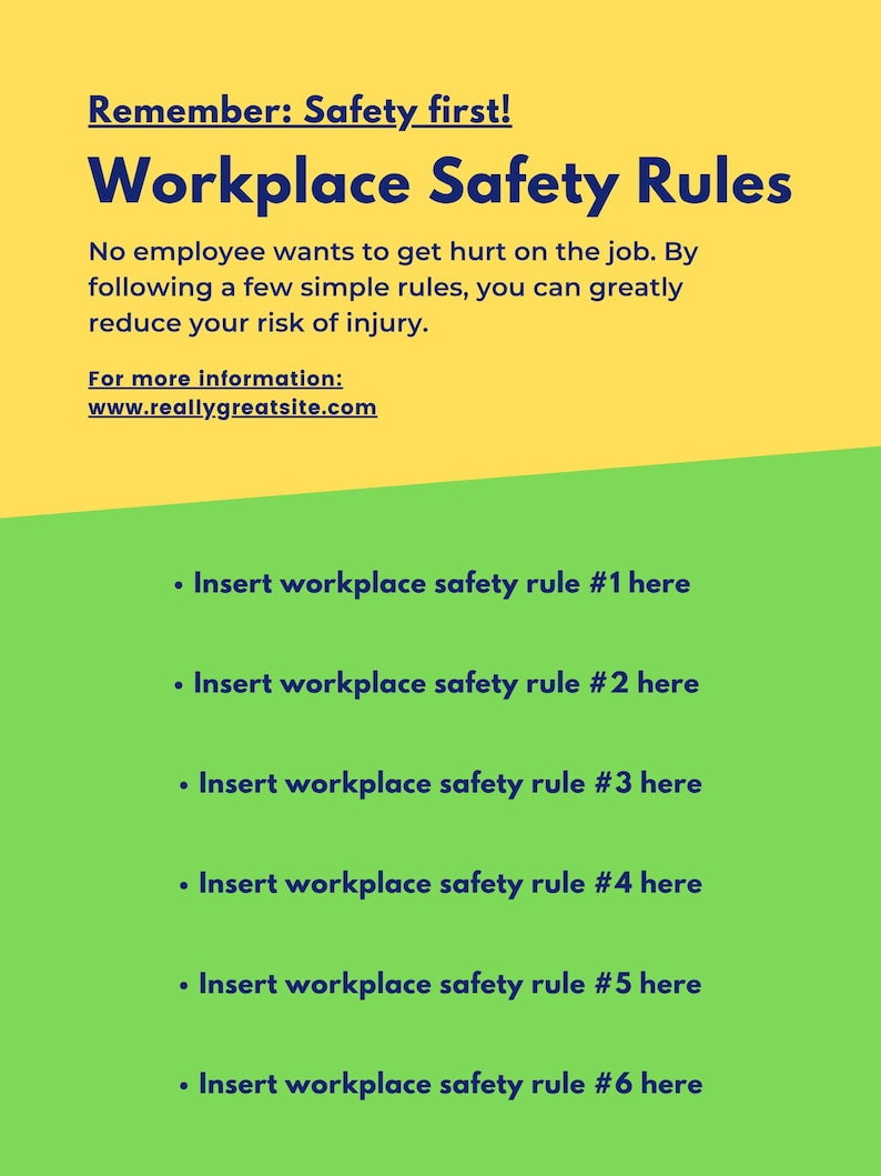 Printable Workplace Safety Rules Poster - Editable Template - Etsy ...