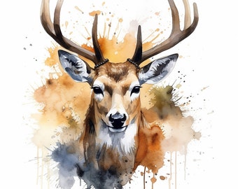 White-Tailed Buck Watercolor Painting | Printable Wall Art | Digital Download