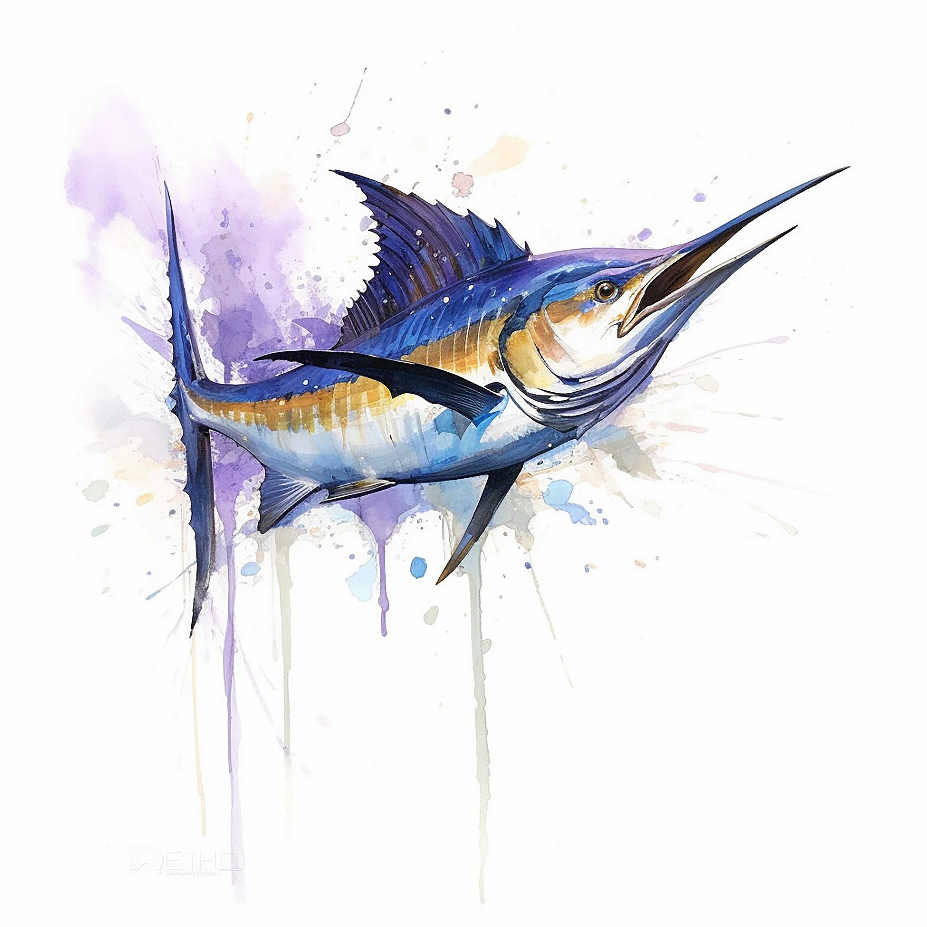 Marlin Watercolor Painting Printable Wall Art Digital - Etsy