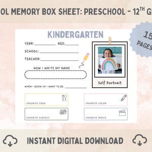 SCHOOL MEMORY BOX File Folder Cover | Kids Interview | School Years Pages| Student Keepsake | File Box Cover Pages for Kids by Grade