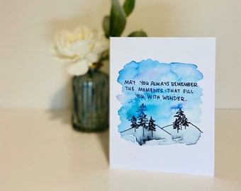 Inspirational Card - Wonder Mountains - Original Watercolor Blank Card