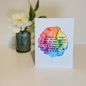 Inspirierende Karte - Du bist genug - Original Aquarell Blanko Karte