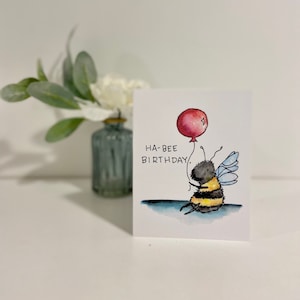 Cartão de aniversário - Abelha - Cartão em branco aquarela original