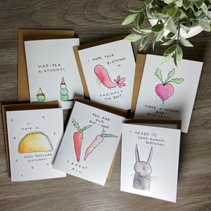 Birthday Cards - Birthday Pun Series - 6 or 12 Pack Watercolor Blank Cards