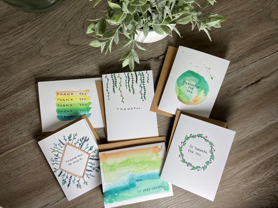 Thank You Set - Leaves Series - 6 Pack or 12 Pack Watercolor Blank ...