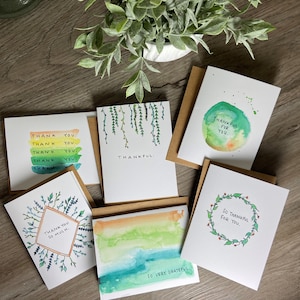 Ensemble de remerciement - Série feuilles - 6 Pack ou 12 Pack Aquarelle Vierge Cartes de remerciement