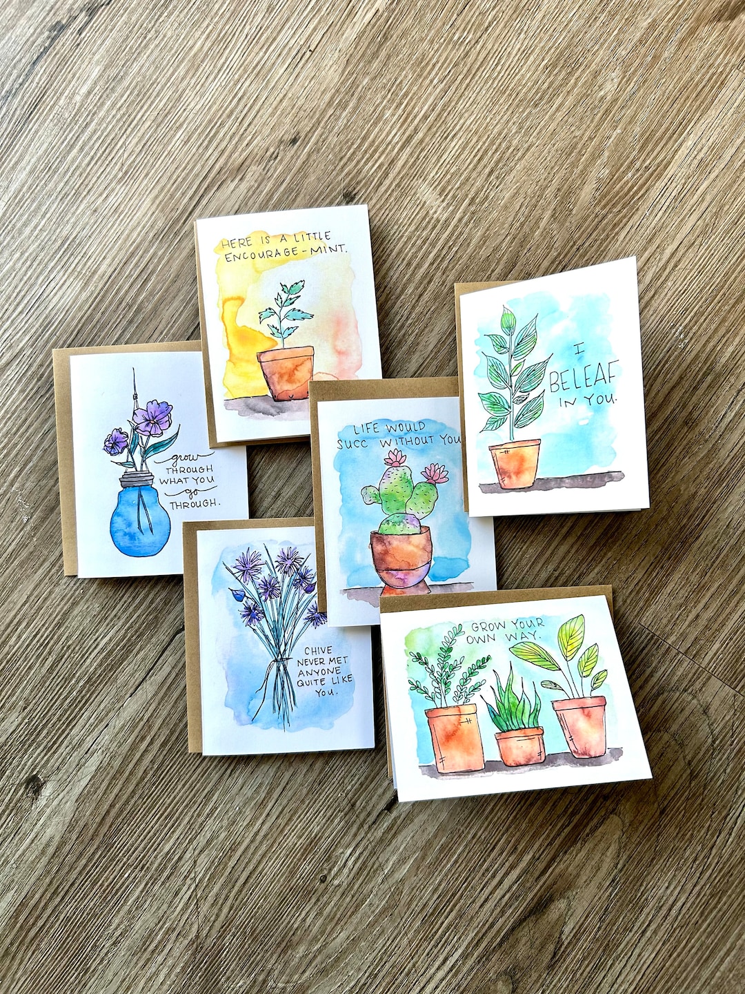 Inspirational Card Set - Plant Series - 6 Pack Watercolor Blank Cards ...