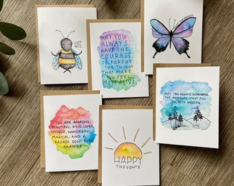 Inspirational Positive Cards - Well Wishes Series 2.0 - 6 or 12 Pack Watercolor Blank Cards