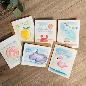 Cartes d'anniversaire rigolotes - Lot de 6 ou 12 cartes vierges aquarelles