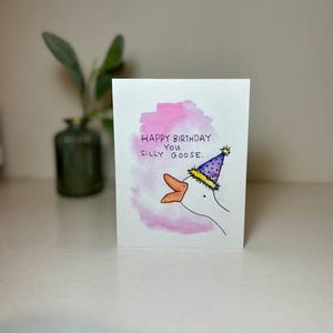Cartão de aniversário - Birthday Goose - Cartão original em branco aquarela