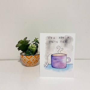 Punny Love Card - Cute Tea - Carte vierge à l’aquarelle originale