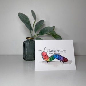 Inspirierende Karte - Raupe - Original Aquarell Blanko Karte