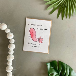 Birthday Pun - Shrimp Birthday - Original Watercolor Blank Card