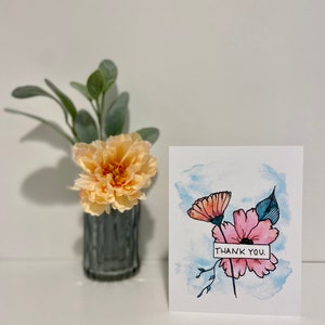 Dankeskarte - Thank You Flowers - Original Aquarell Blanko Karte