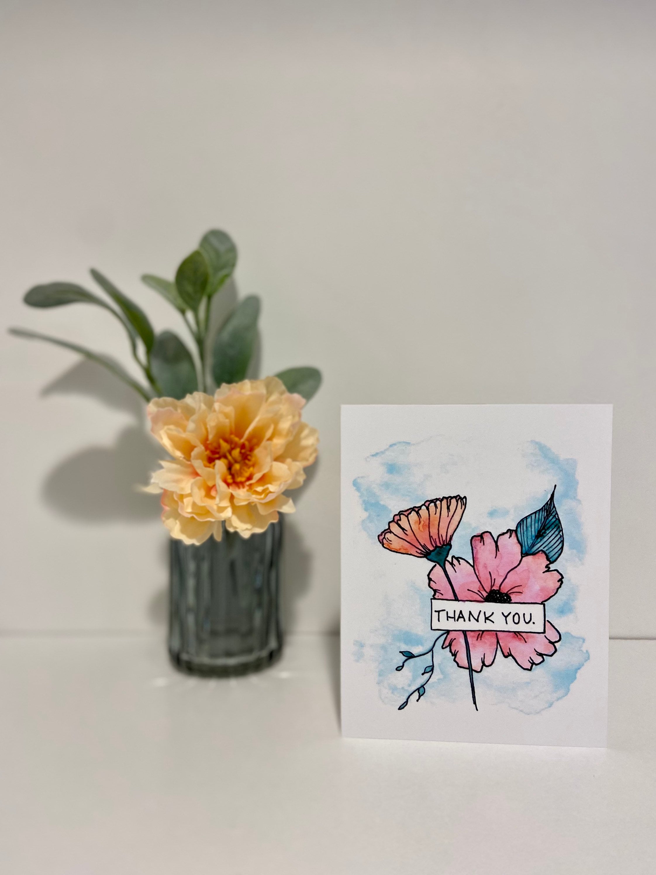 Thank You Card - Thank You Flowers - Original Watercolor Blank Card - Etsy