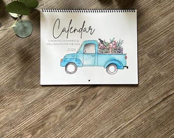 12 Month Calendar - 8.5 x 11 Hanging Calendar - Positive Inspirational Watercolor Calendar