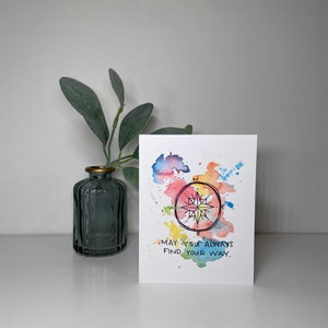 Cartão inspirador - Bússola - Cartão em branco aquarela original