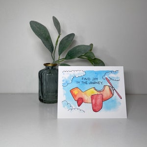 Cartão inspirador - Avião - Cartão em branco aquarela original