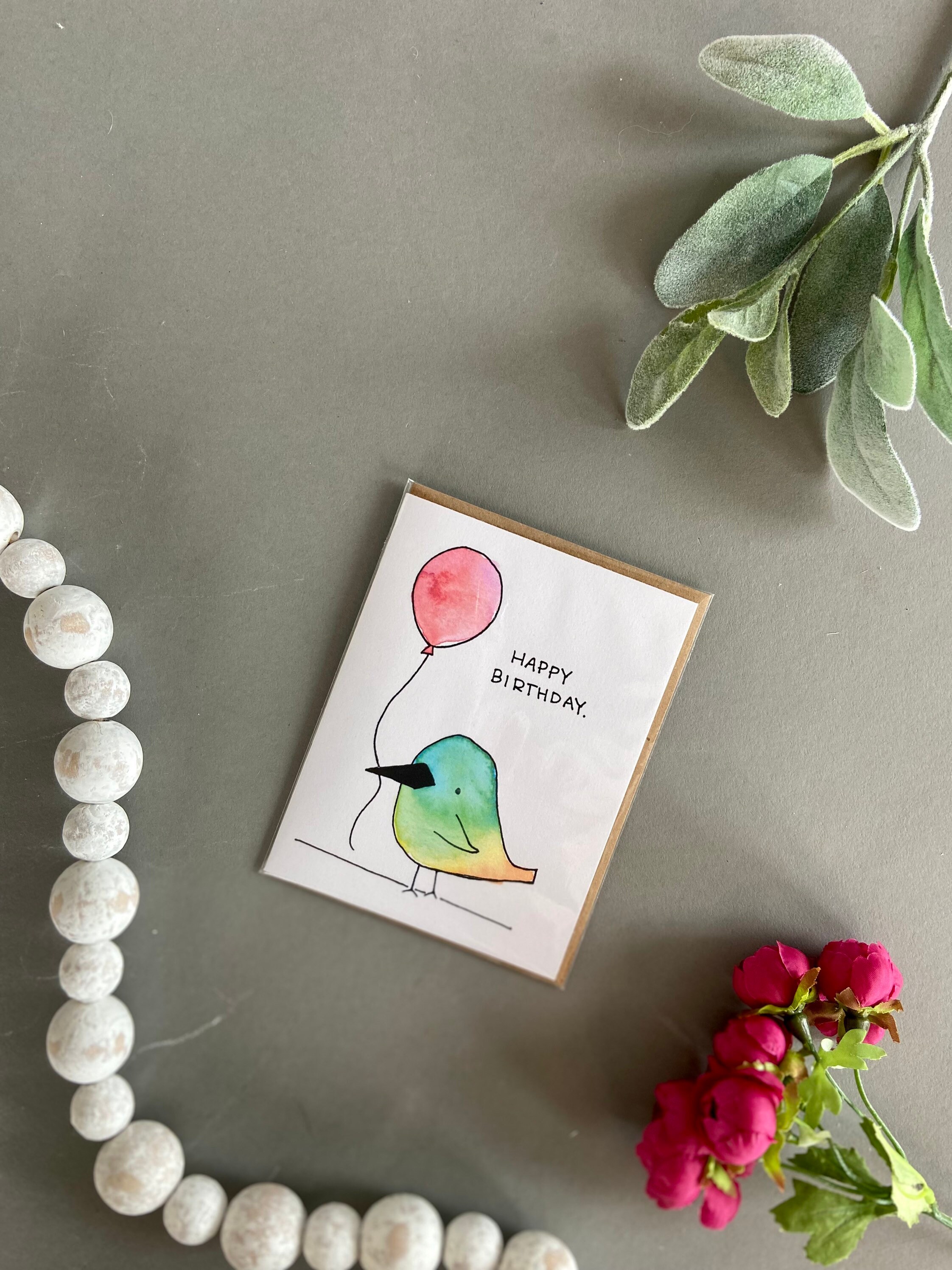 Birthday Card - Happy Birthday - Bird and Balloon - Original Watercolor ...