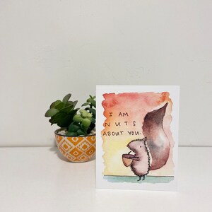 Punny Love Karte - Nuts About You - Original Aquarell Blanko Karte