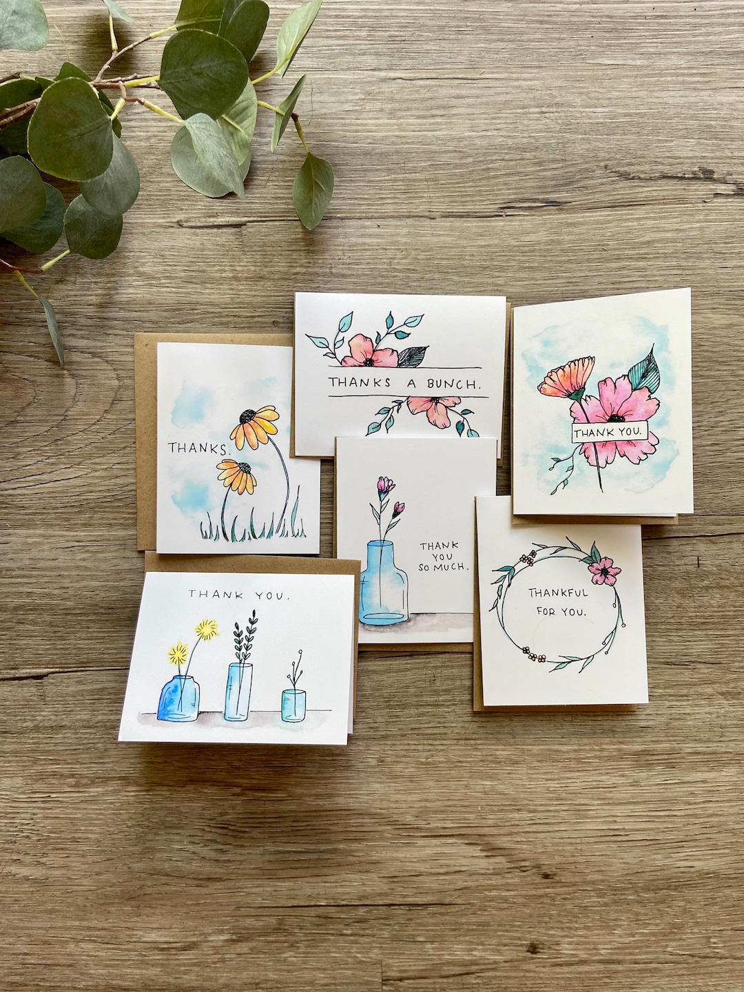 Thank You Set - Floral Series - 6 Pack or 12 Pack Watercolor Blank ...