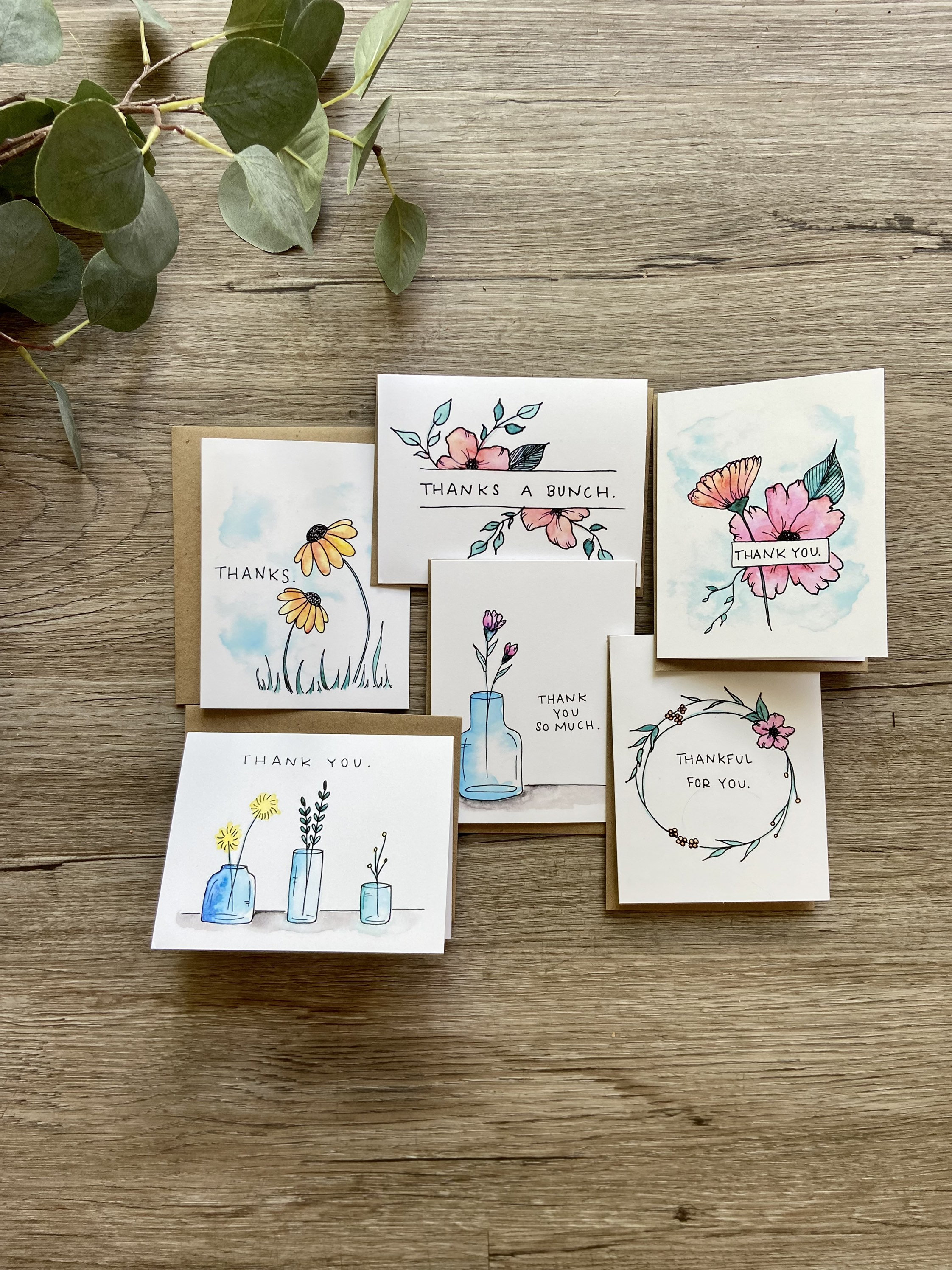Thank You Set - Floral Series - 6 Pack or 12 Pack Watercolor Blank ...