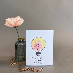 Punny Love Card - You Light Up My Life - Original Watercolor Blank Card