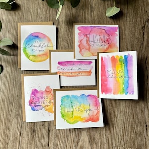 Ensemble de remerciements - Ensemble éclatant - Lot de 6 ou 12 cartes de remerciement vierges aquarelles