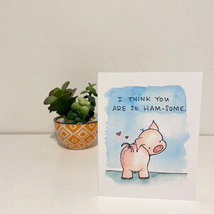 Punny Love Card - Piggy - Original Watercolor Blank Card