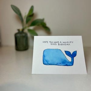 Verjaardagskaart - verjaardag walvis - originele blanco aquarelkaart