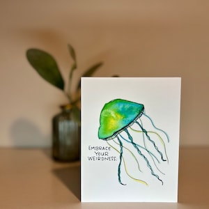 Inspirationskarte - Schräge Qualle - Original Aquarell Karte