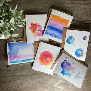 Ensemble de remerciement - Série Splash - 6 ou 12 packs Aquarelle Vierge Cartes de remerciement