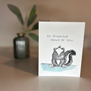 Tarjeta de felicitación - Stinking Proud Skunk - Tarjeta en blanco de acuarela original