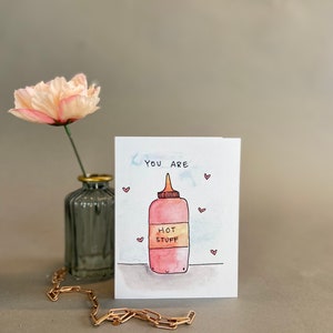 Punny Love Card - Cosas calientes - Original Watercolor Blank Card