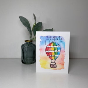 Cartão inspirador - Balão de ar quente - Cartão em branco aquarela original