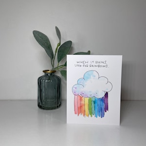 Inspirierende Karte - Regenbogen Wolke - Original Aquarell Blanko Karte